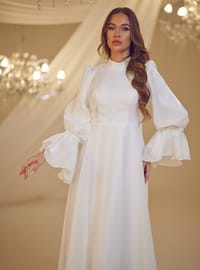 İnci Detaylı Abiye Elbise Beyaz