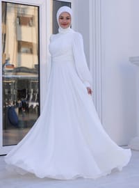 İpek Nikah Abiye Elbise Ekru