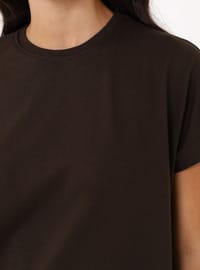 Bisiklet Yaka Kısa Kollu Tişört Kahverengi