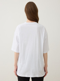Bisiklet Yaka Düşük Omuzlu Basic Tişört Beyaz