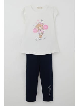 Breeze Kız Çocuk Taytlı Takım Dansçı Neşeli Ayıcık Baskılı 1.5-5 Yaş, Ekru