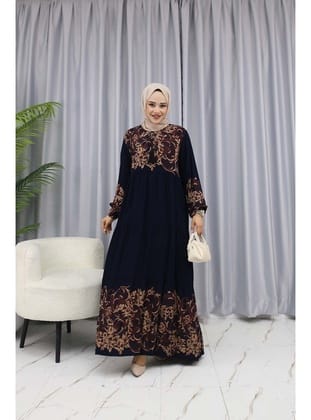 SULU DESEN ELBİSE Koyu Lacivert