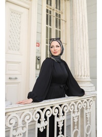 EL-NAZ Abaya 1007 - Dubai İpeği - Siyah