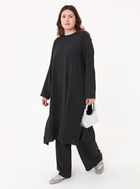 Aerobin Kumaşlı Basic Tunik Pantolon İkili Takım Siyah