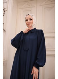 Kravat Yaka Medine İpeği Ferace Lacivert