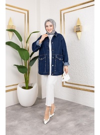 Taş İşlemeli Denim Ceket Lacivert