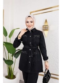 Taş Detaylı Kot Takım Siyah