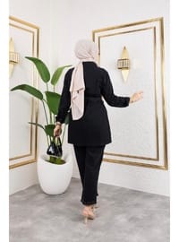 Taş Detaylı Kot Takım Siyah