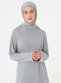 Rahat Kalıp Beli Bağlamalı Uzun Tunik Gri Melanj Benin