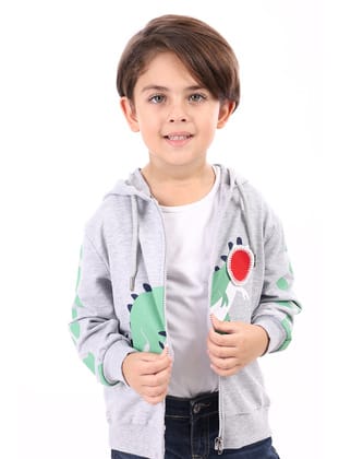 Toontoy Erkek Çocuk Baskılı Hırka Gri Melanj