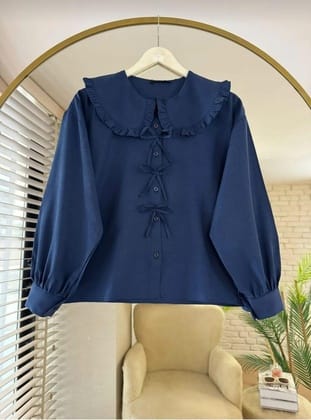 Poplin Kumaş Yaka Detaylı Fiyonklu Etek Üstü gömlek