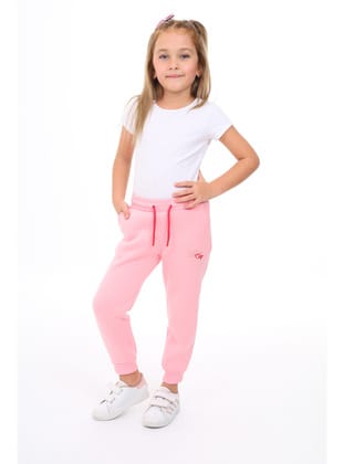 Toontoy Kız Çocuk Nakışlı Eşofman Alt Pembe