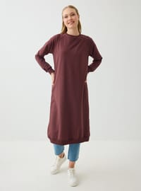 Bisiklet Yaka Uzun Sweatshirt Kızıl Kahve Benin