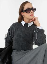 Dikiş Detaylı Triko Kazak - Antrasit