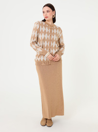 Triko Takım - Argyle Desenli Camel