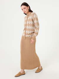 Triko Takım - Argyle Desenli Camel