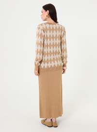Triko Takım - Argyle Desenli Camel