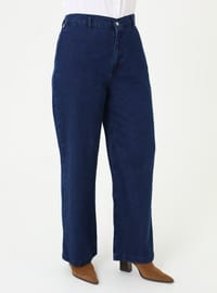 Denim Cep Detaylı Yelek Pantolon Büyük Beden Takım Koyu Lacivert Alia