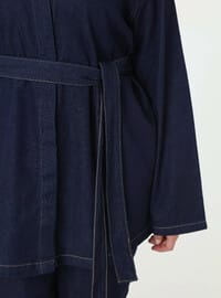 Denim Bebe Yaka Detaylı Büyük Beden Tunik Koyu Lacivert Alia