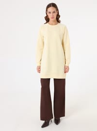 Bisiklet Yaka Reglan Kollu Sweatshirt Açık Sarı