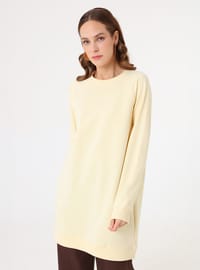 Bisiklet Yaka Reglan Kollu Sweatshirt Açık Sarı