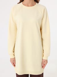 Bisiklet Yaka Reglan Kollu Sweatshirt Açık Sarı