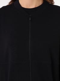 Dökümlü Fermuarlı Sweatshirt Siyah