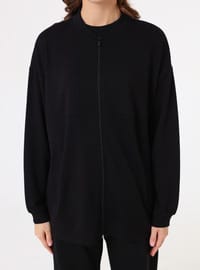 Dökümlü Fermuarlı Sweatshirt Siyah