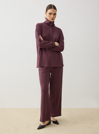 Yumuşak Kumaşlı Çıtçıt Detaylı Tunik&Pantolon Takım - Mürdüm - Refka