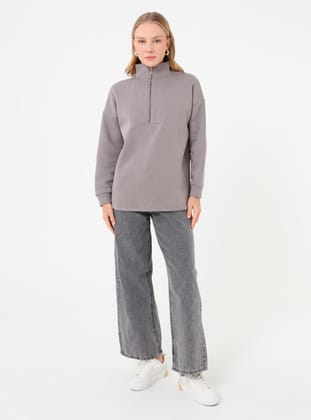 Fermuarlı Yarım Balıkçı Sweatshirt - Koyu gri - Benin