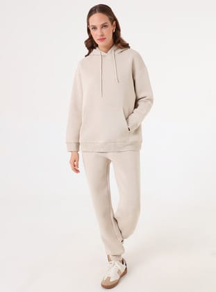 Oversize Sweatshirt ve Eşofman Altı İkili Takım - Bej - Benin