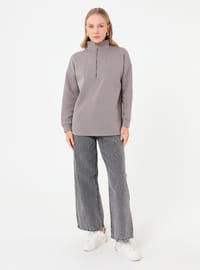 Fermuarlı Yarım Balıkçı Sweatshirt Koyu gri