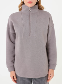 Fermuarlı Yarım Balıkçı Sweatshirt Koyu gri
