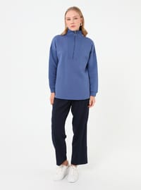 Fermuarlı Yarım Balıkçı Sweatshirt İndigo