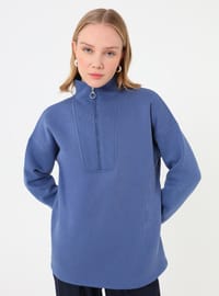 Fermuarlı Yarım Balıkçı Sweatshirt İndigo