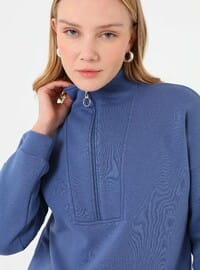Fermuarlı Yarım Balıkçı Sweatshirt İndigo