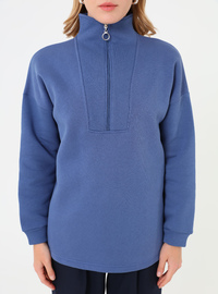 Fermuarlı Yarım Balıkçı Sweatshirt İndigo