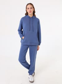 Oversize Sweatshirt ve Eşofman Altı İkili Takım İndigo