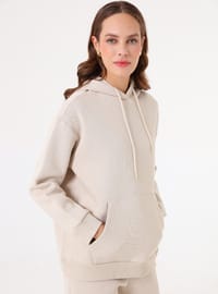 Oversize Sweatshirt ve Eşofman Altı İkili Takım Bej Benin
