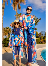 Kız Çocuk Renkli Desenli Şifon Kimono Pareo CP2506