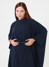 Gizli Tünel Detaylı Kemerli Tunik & Pantolon Takım - Lacivert