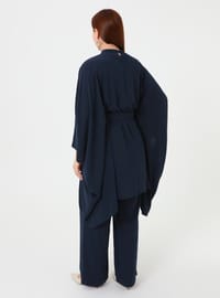Gizli Tünel Detaylı Kemerli Tunik & Pantolon Takım - Lacivert