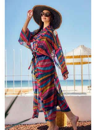 Remsa Tesettür Mayo Üzerine Tek Kaftan Kimono Pareo Siyah03 RP022 Puket