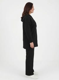 Fermuarlı Kapüşonlu Spor Sweatshirt Pantolon Büyük Beden Takım Siyah