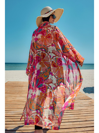 Kimono Pareo Şifon Plaj Elbisesi Oranj