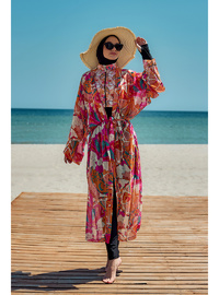 Kimono Pareo Şifon Plaj Elbisesi Oranj