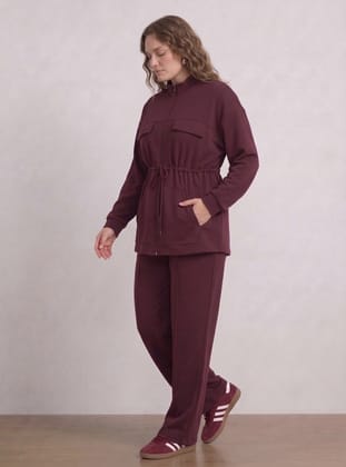 Modern Form Büyük Beden Takım - Mürdüm - Alia
