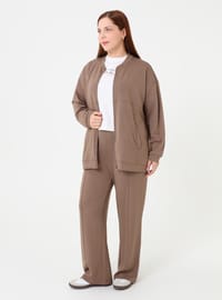 Fermuarlı Büyük Beden Sweatshirt - Vizon - Alia