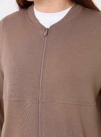 Fermuarlı Büyük Beden Sweatshirt - Vizon - Alia