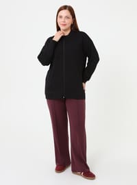 Fermuarlı Büyük Beden Sweatshirt - Siyah - Alia